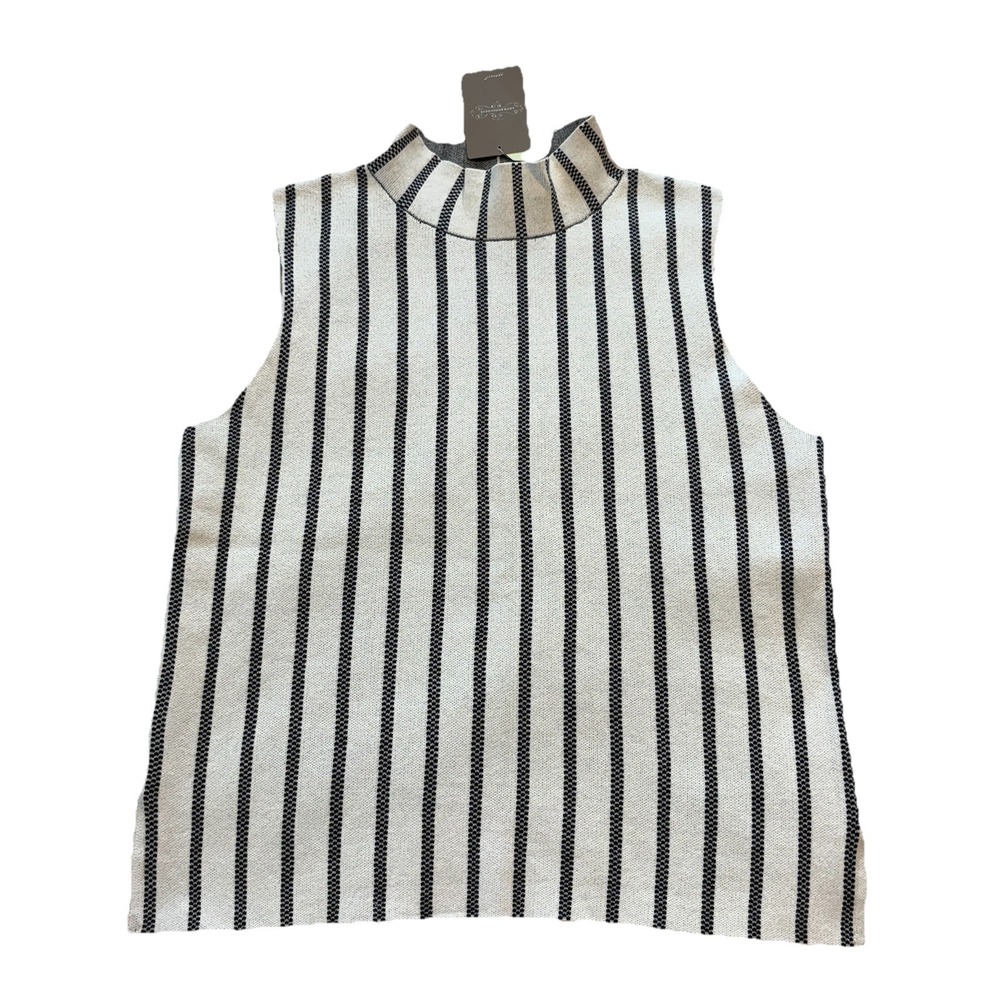 Moth Anthropologie Size M Striped Mock Neck Top Black Sleeveless Pullover